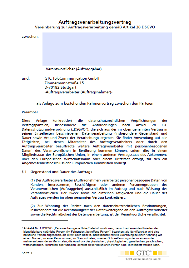 Auftragsverarbeitungsvertrag GTC