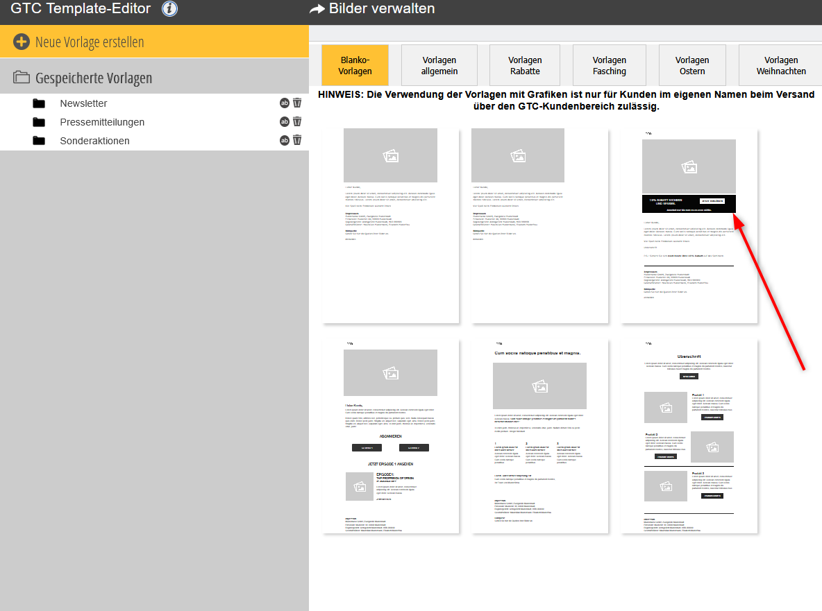E-Mail Template auswählen