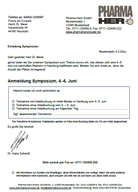 Beispiel Fax-Mailing Pharma Beispiel für ein Fax-Mailing im Pharmabereich