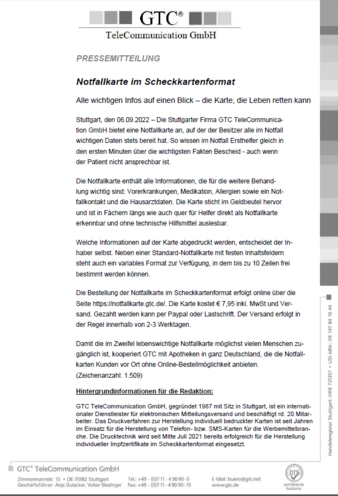 Fax Beispiel - Pressemitteilung