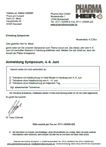 Beispiel für ein Fax-Mailing im Pharmabereich